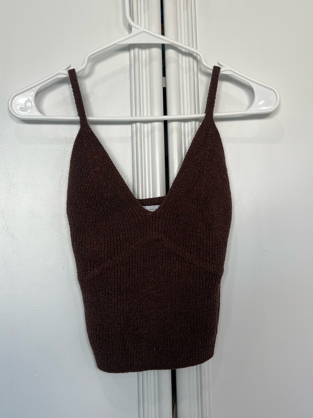 Zara Brown Knit V-Neck Tank Top
